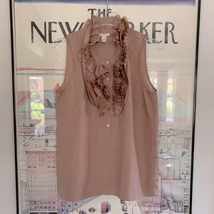 NWOT J Crew nude tuxedo pleat|ruffle sleeveless silk blouse size 8